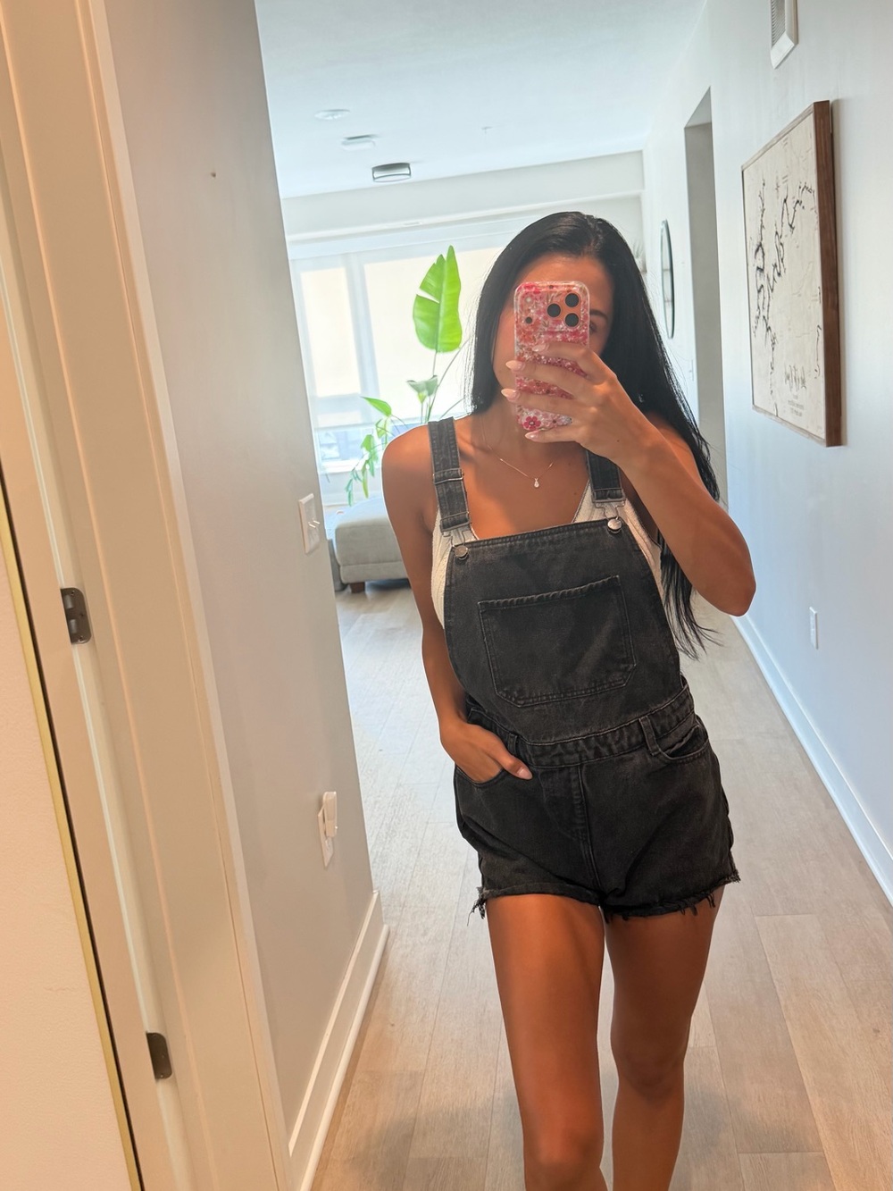 superdown Washed Black Denim Short Overalls